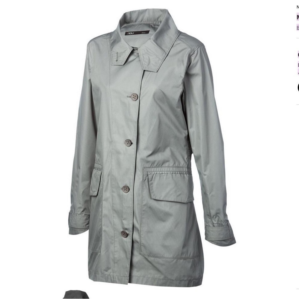 Nau Motil Rain Trench Coat Women’s Size S- Gray Silver, Water resistant